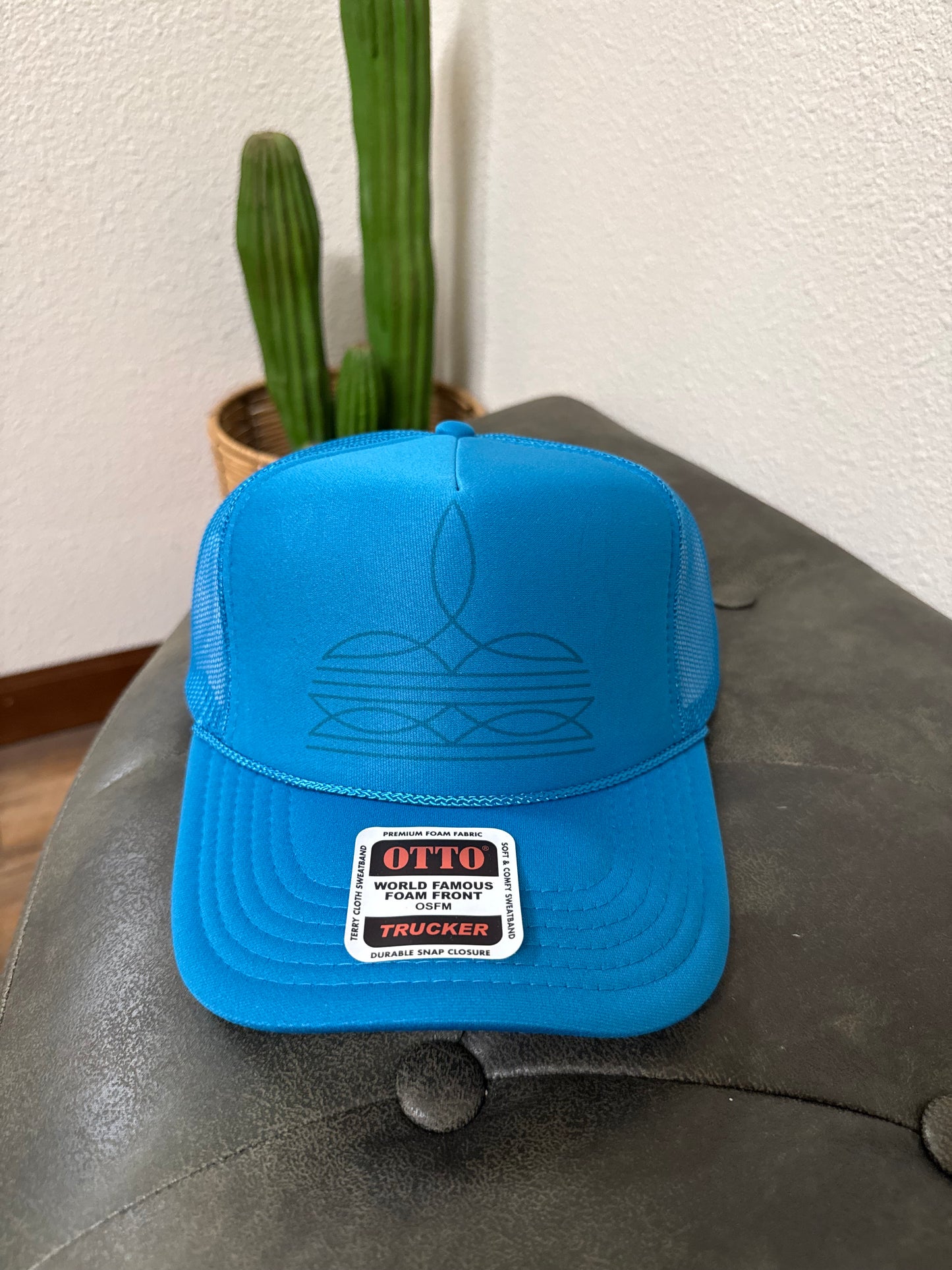 Boot Stitch Trucker Hat: Turquoise