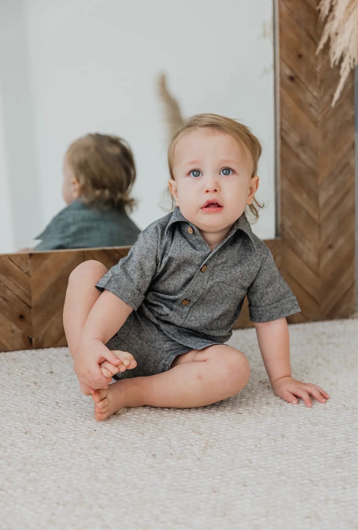 Boys shirt/short set-charcoal
