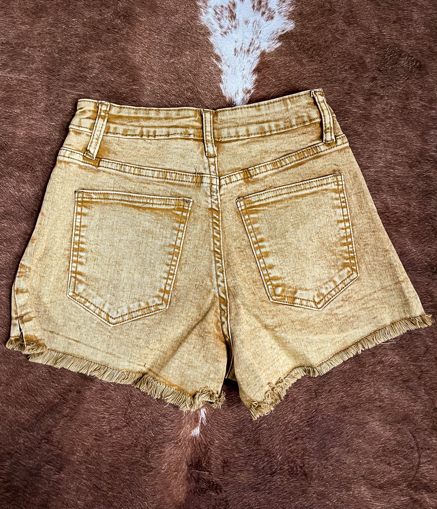 Acid Wash Shorts-Camel