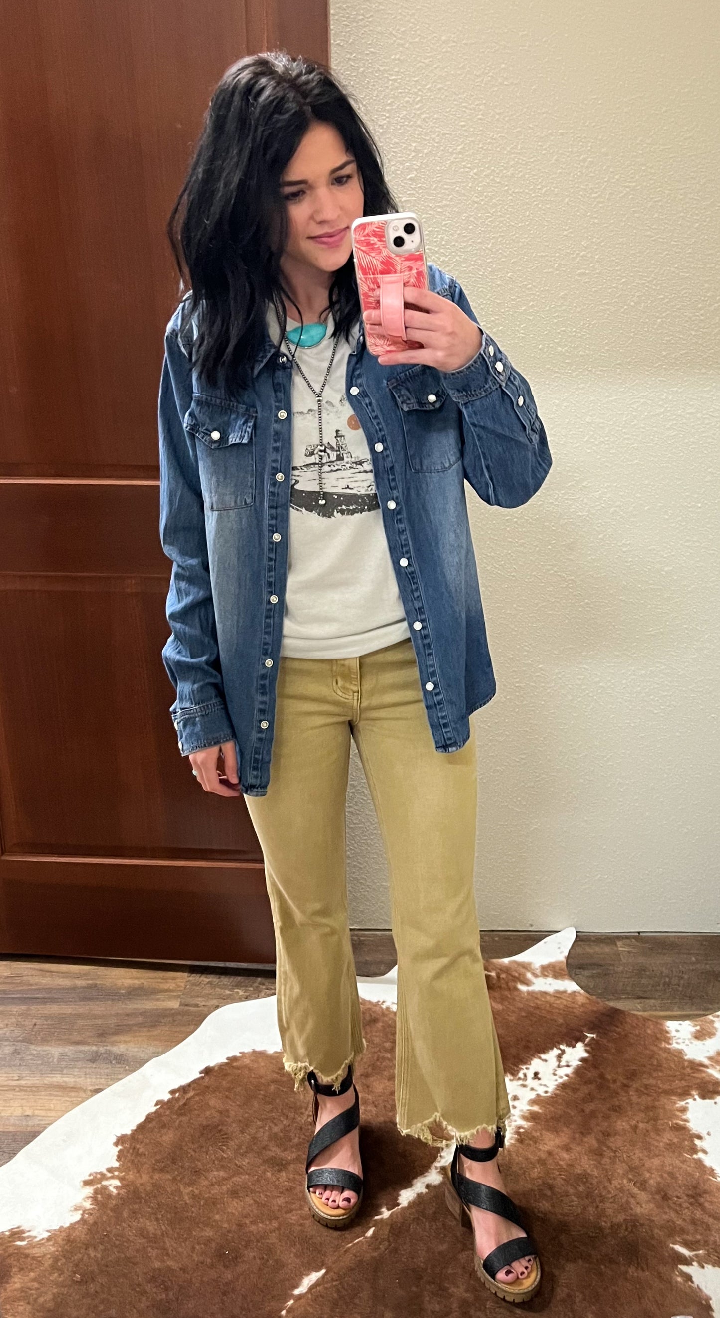 Denim Pearl Snap Top-Dk Wash