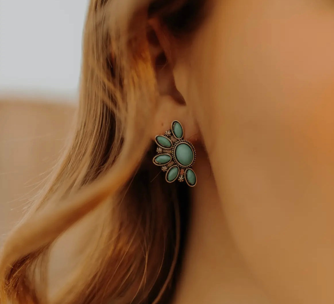 Turquoise Cluster Stud Earrings
