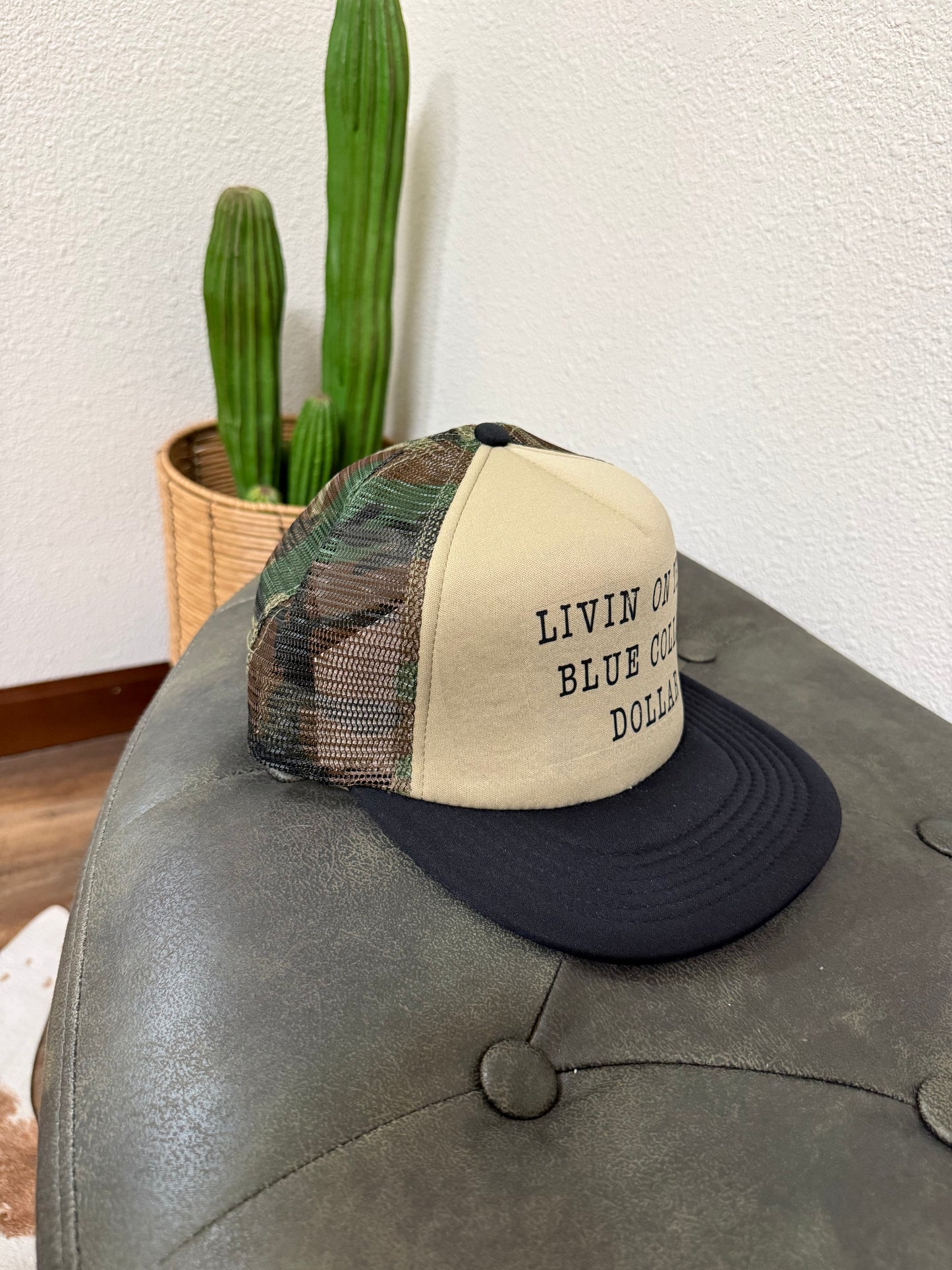 Livin On That Blue Collar Dollar Trucker Hat-Camo