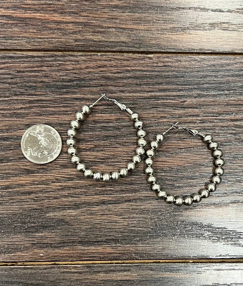 Silver Bead Hoop Earrings