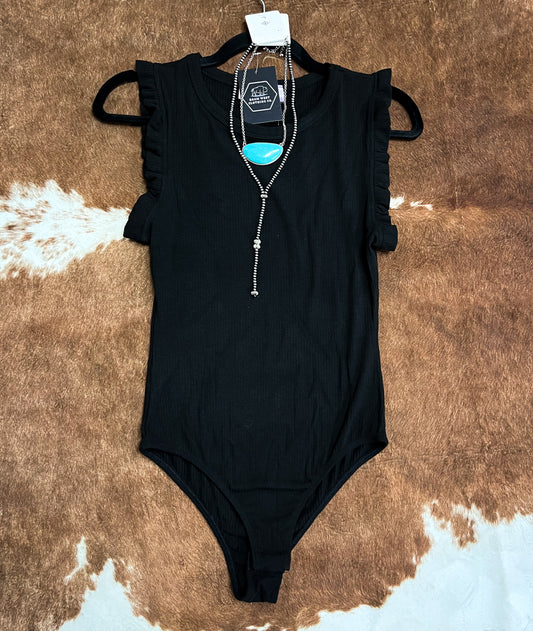 Ribbed Bodysuit-Black