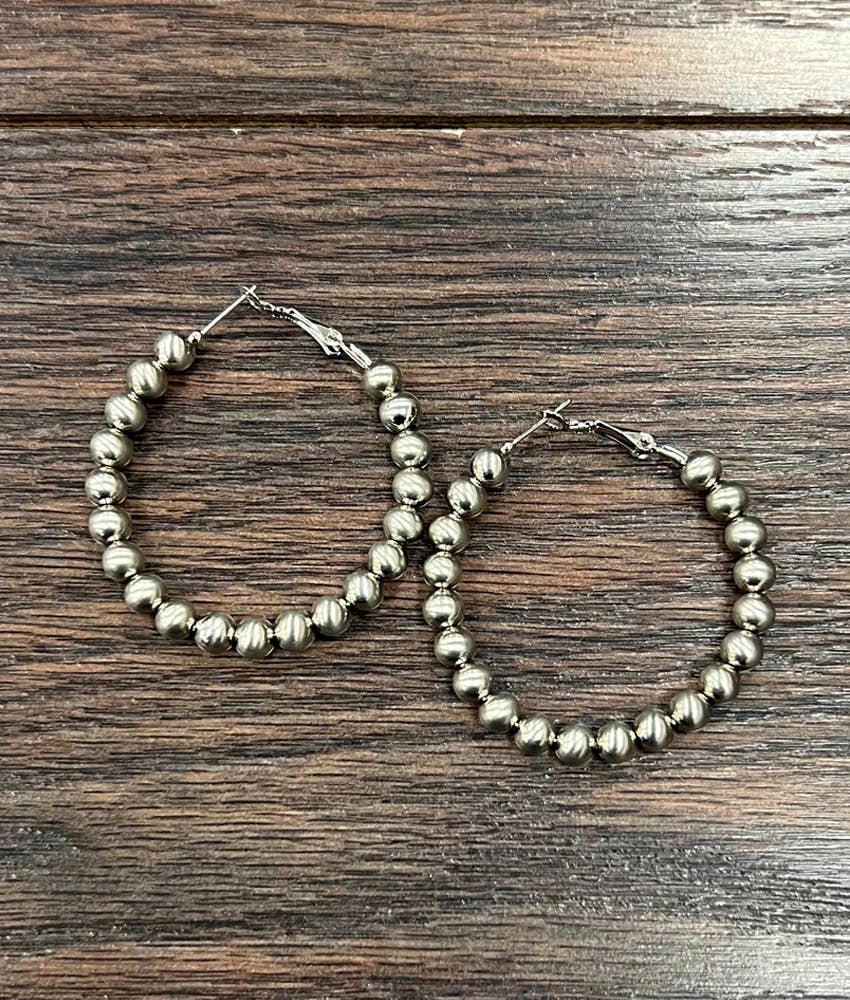 Silver Bead Hoop Earrings