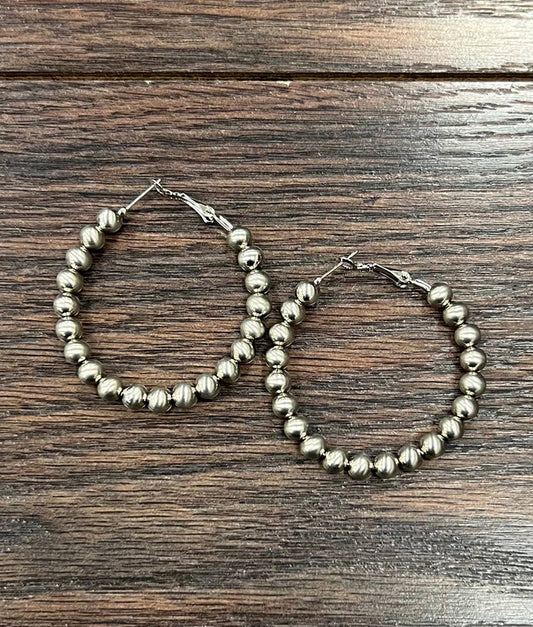 Silver Bead Hoop Earrings