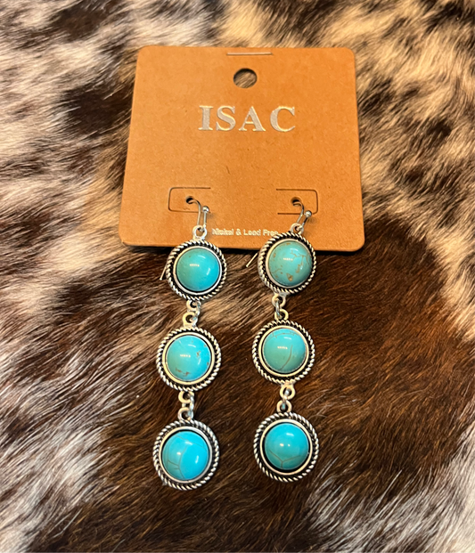 3 Stone Turquoise Earrings