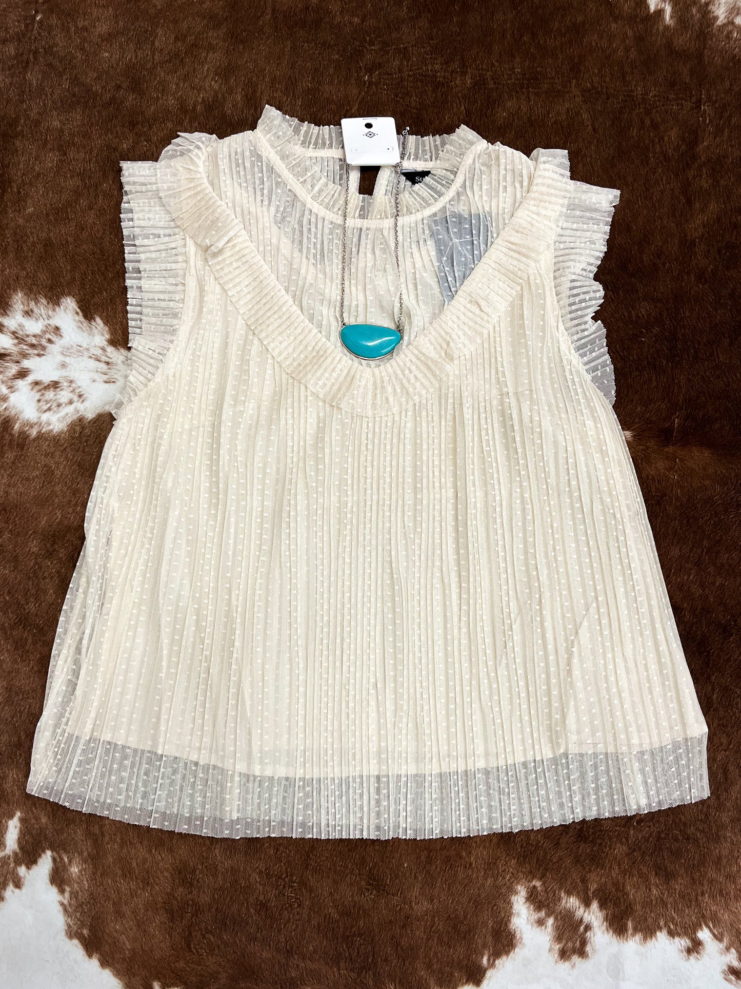 Pleated Tulle Top-Cream