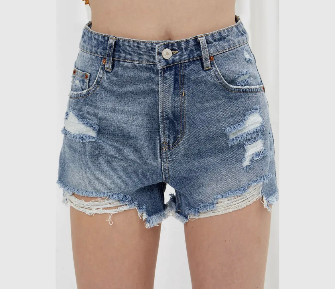 Denim Frayed Hem Shorts