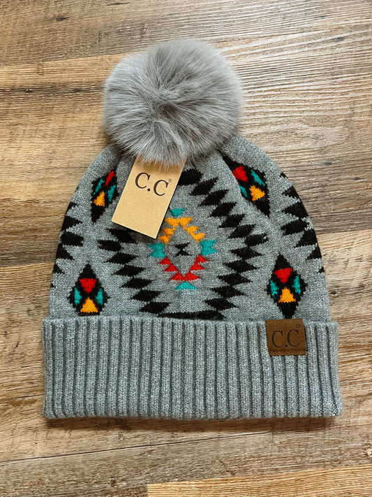 Grey Aztec Beanie