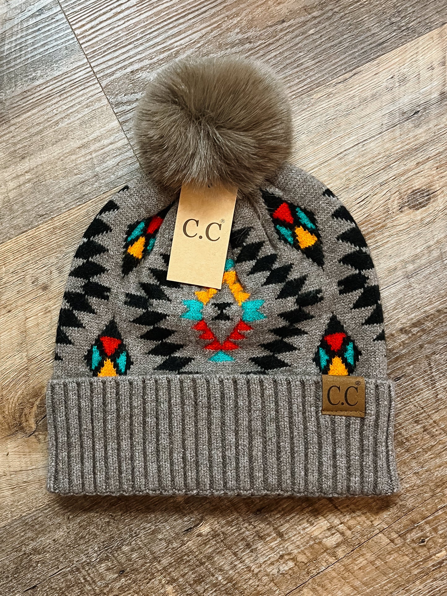 Taupe Aztec Beanie