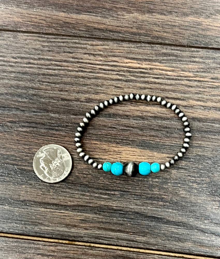 Navajo/Turq Bead Stretch Bracelet