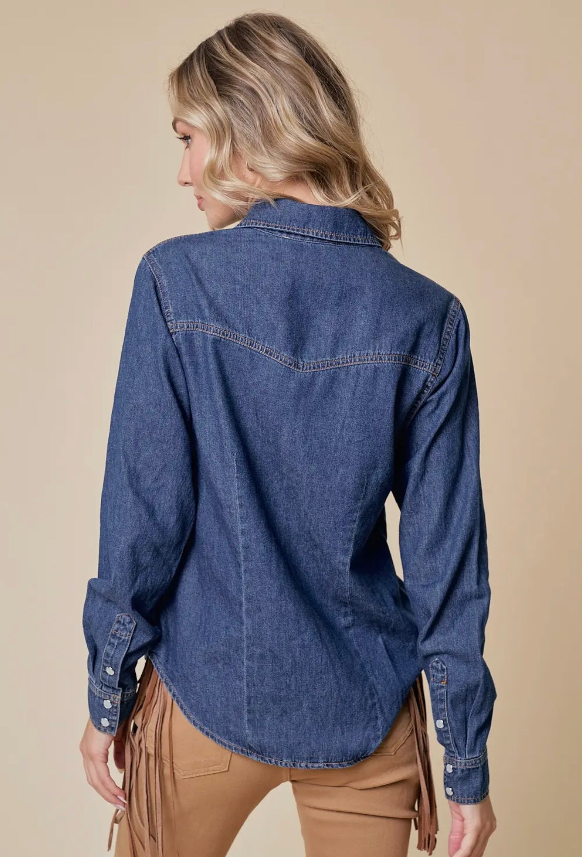 Denim Pearl Snap Top-Dk Wash