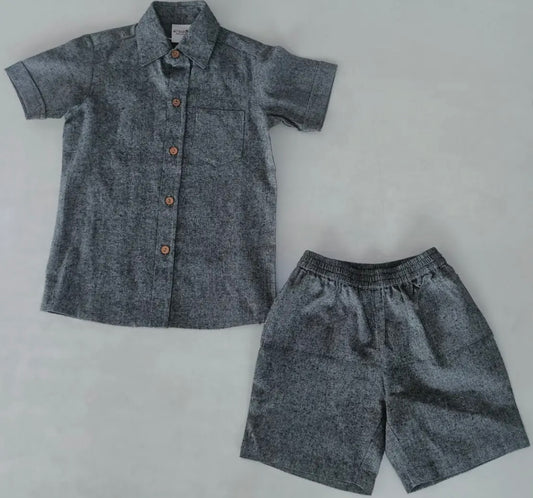 Boys shirt/short set-charcoal