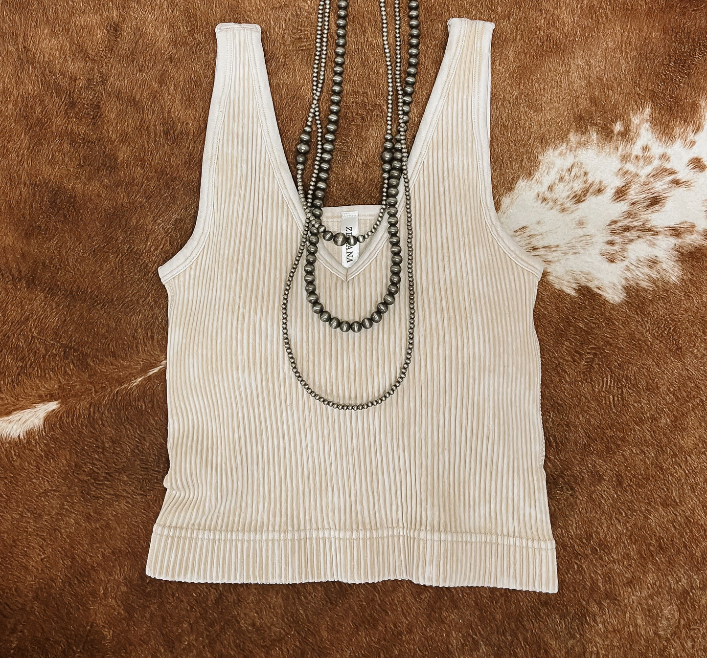 Ribbed Crop Tank Top-Sand