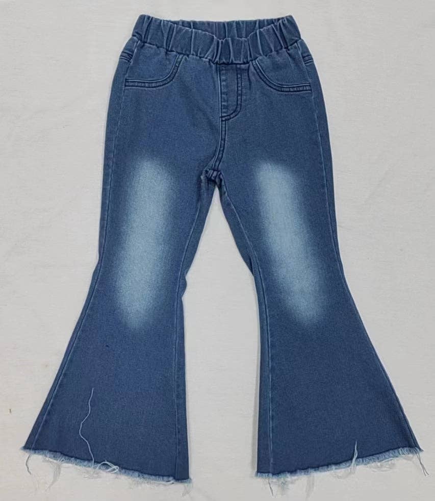 Girls Bleached Denim Bell Bottom Pants