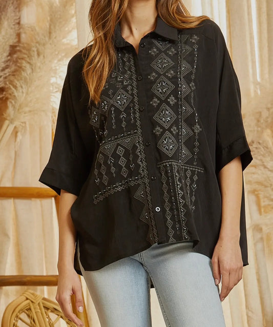 Oversize Button Down-Black