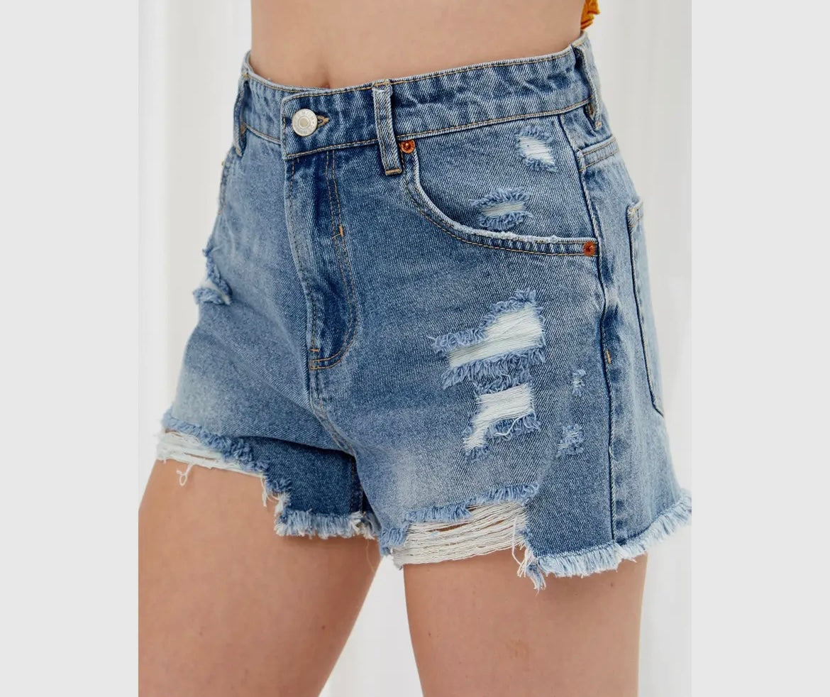 Denim Frayed Hem Shorts