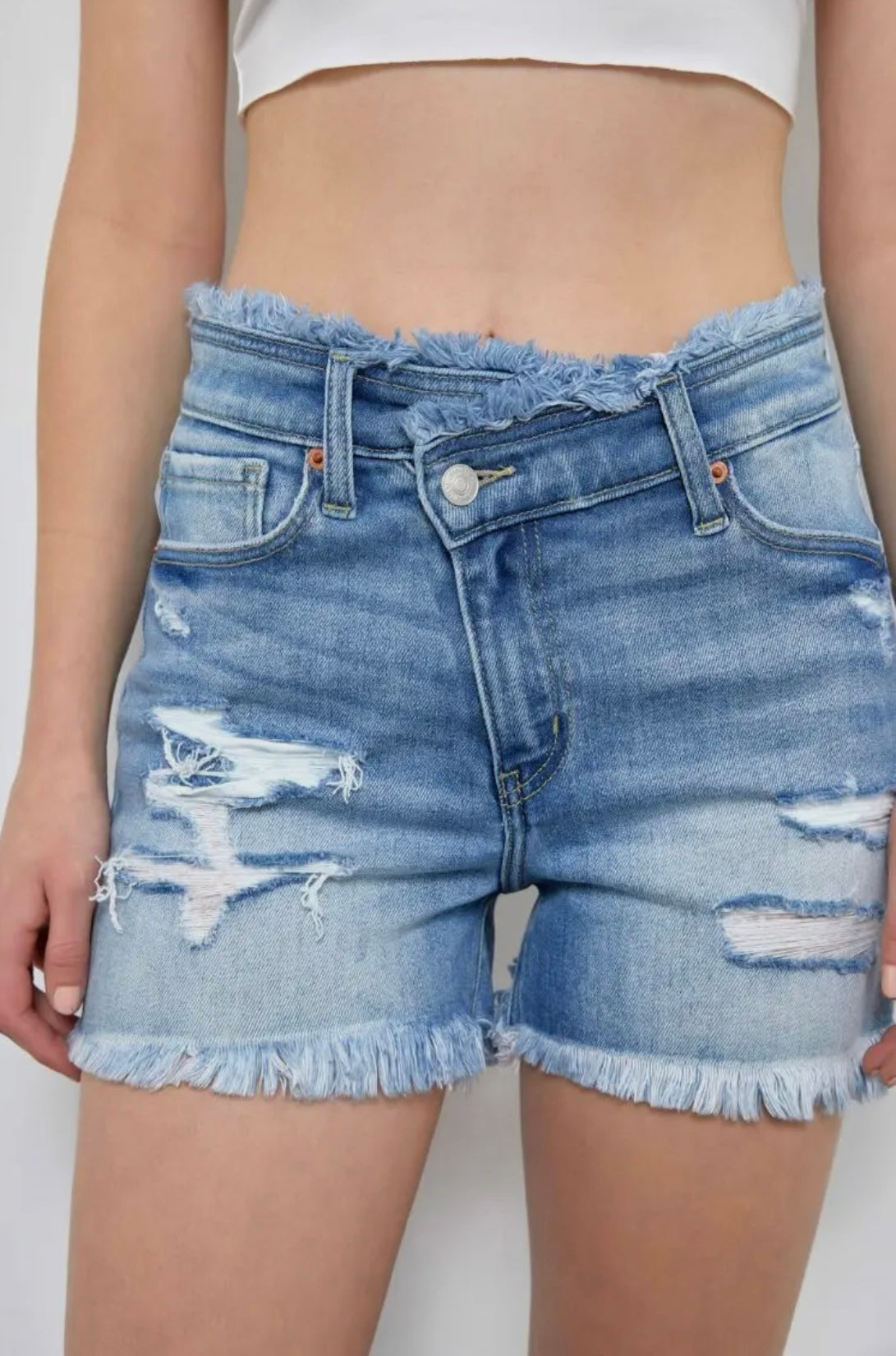 Crossover Denim Shorts