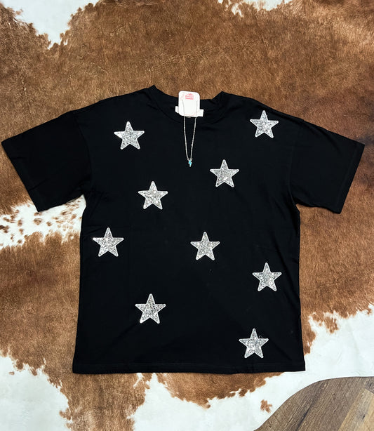 Star Sequin Tee-Black