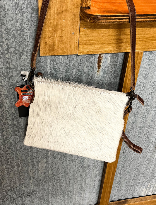 Cowhide crossbody bag.