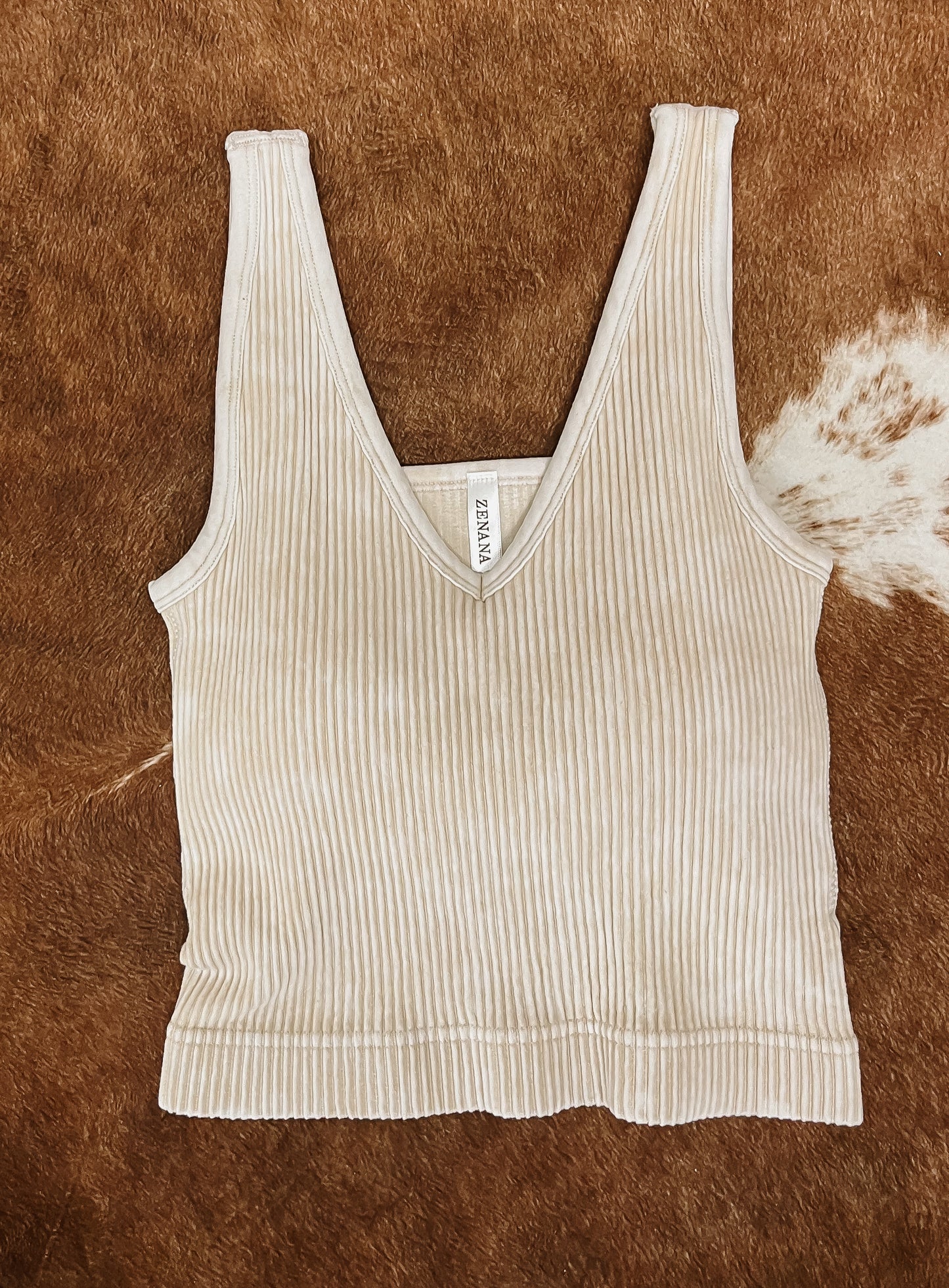 Ribbed Crop Tank Top-Sand