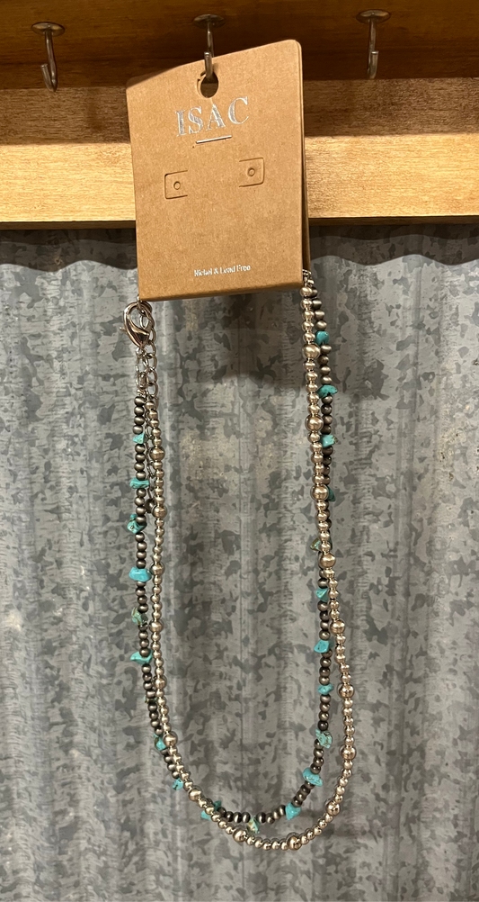 Silver Navajo Bead, Turquoise Necklace