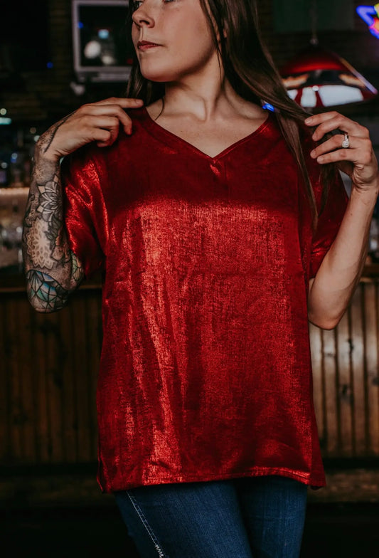 Metallic Red Blouse