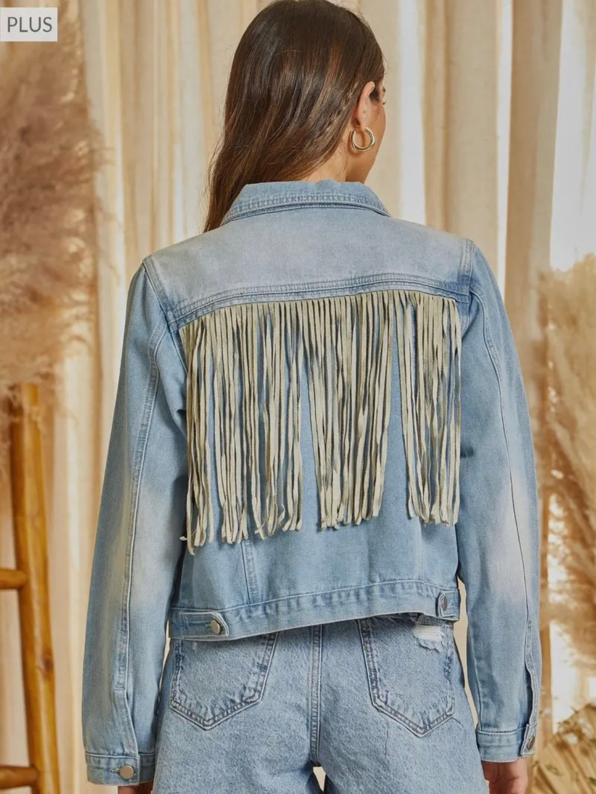 Fringe Denim Jacket-Plus