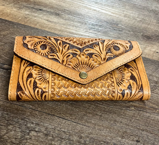 Hand Tooled Leather Wallet-tan