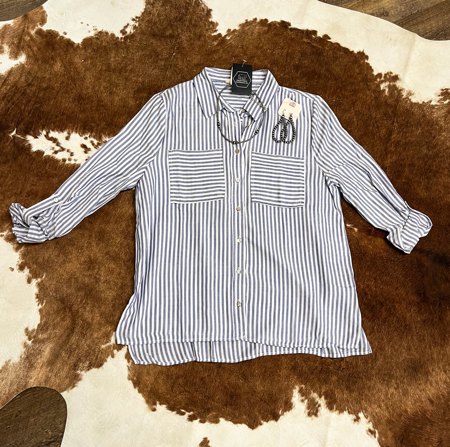 Stripe Button Down-Blue