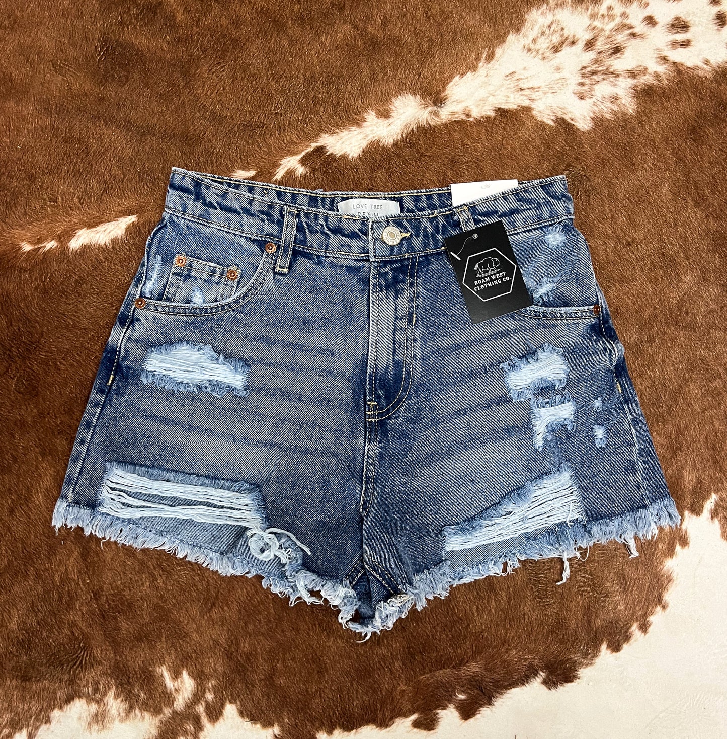 Denim Frayed Hem Shorts