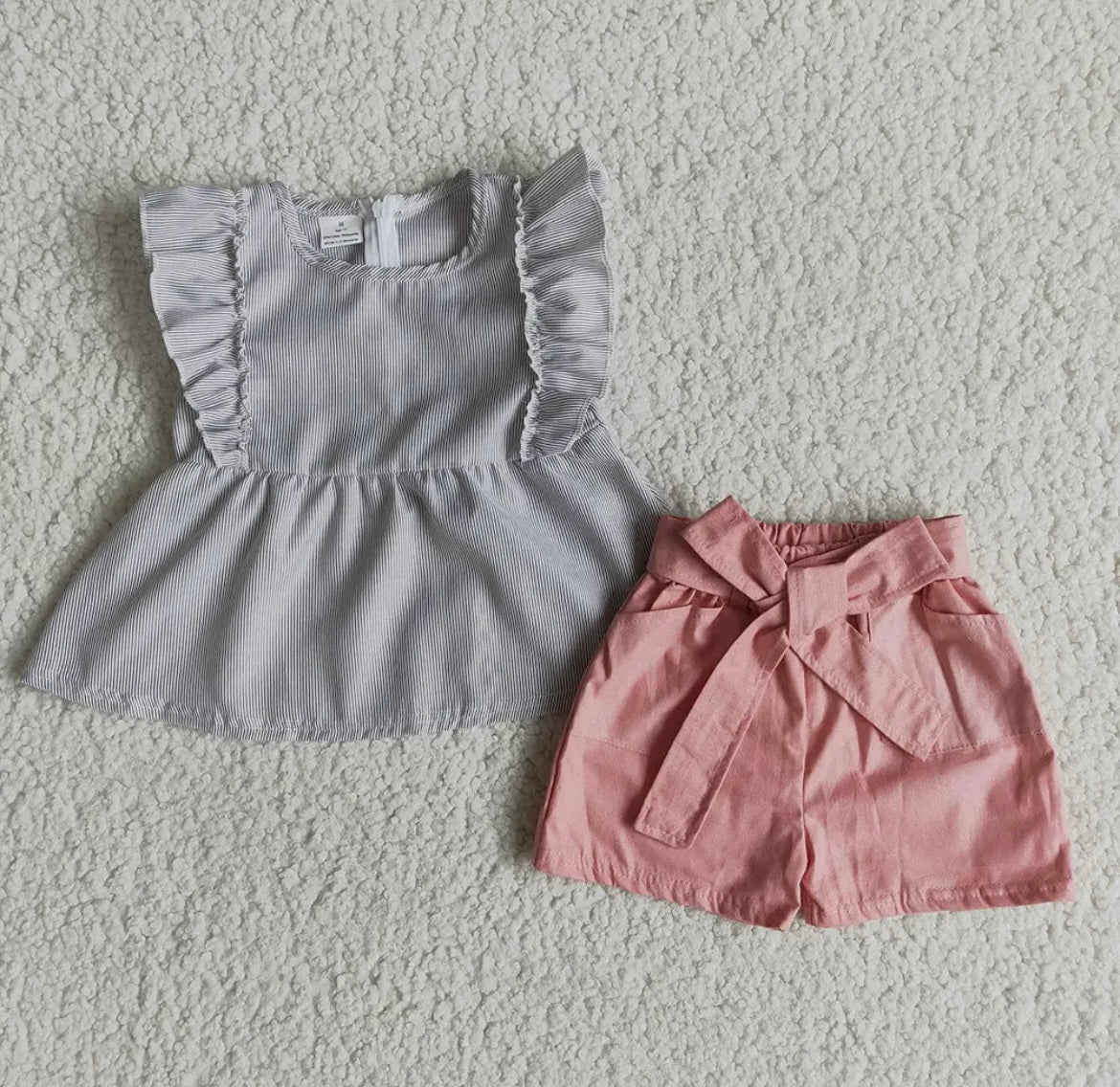 Girls Tank/Short Set-stripe/pink