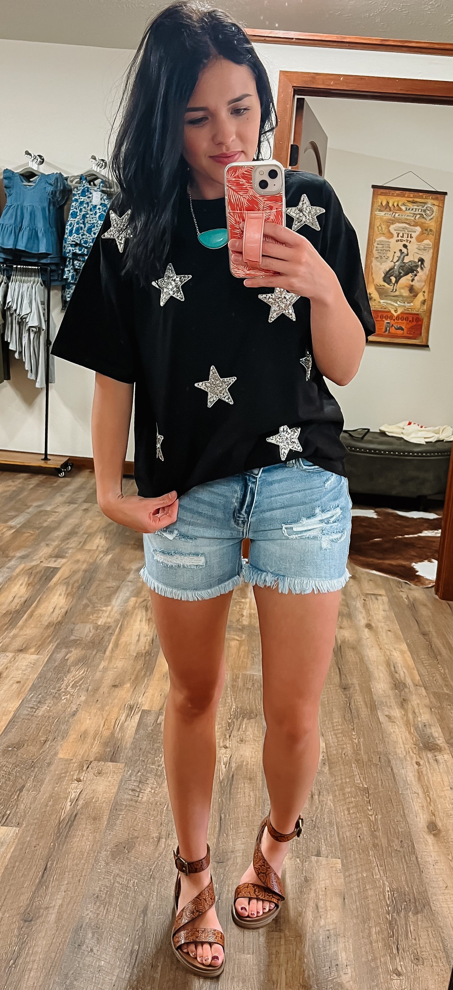 Star Sequin Tee-Black