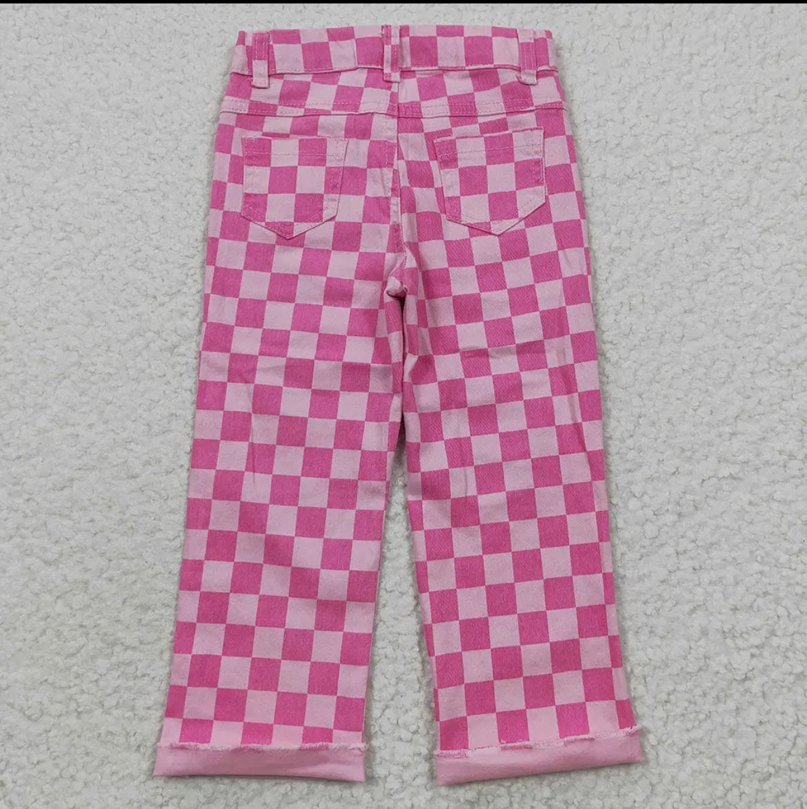 Pink Check Denim Pants