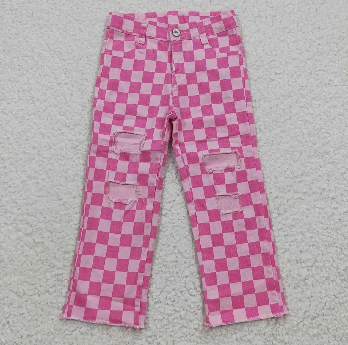 Pink Check Denim Pants