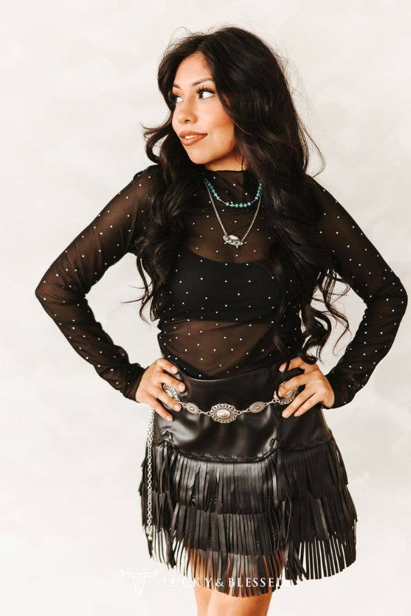 Rhinestone Mesh Top
