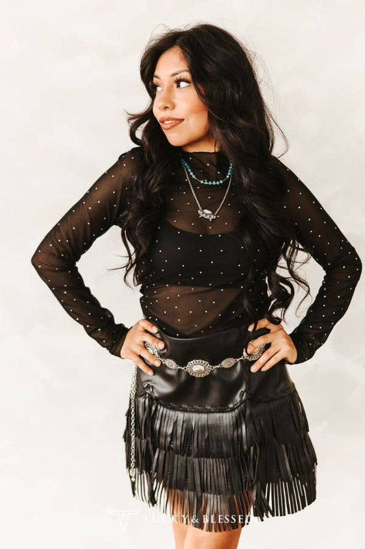 Rhinestone Mesh Top