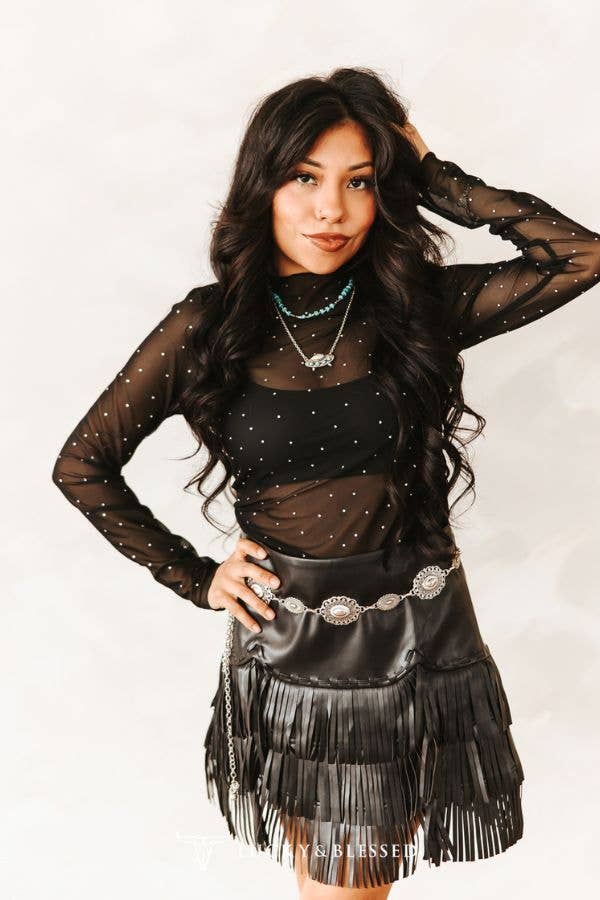 Rhinestone Mesh Top
