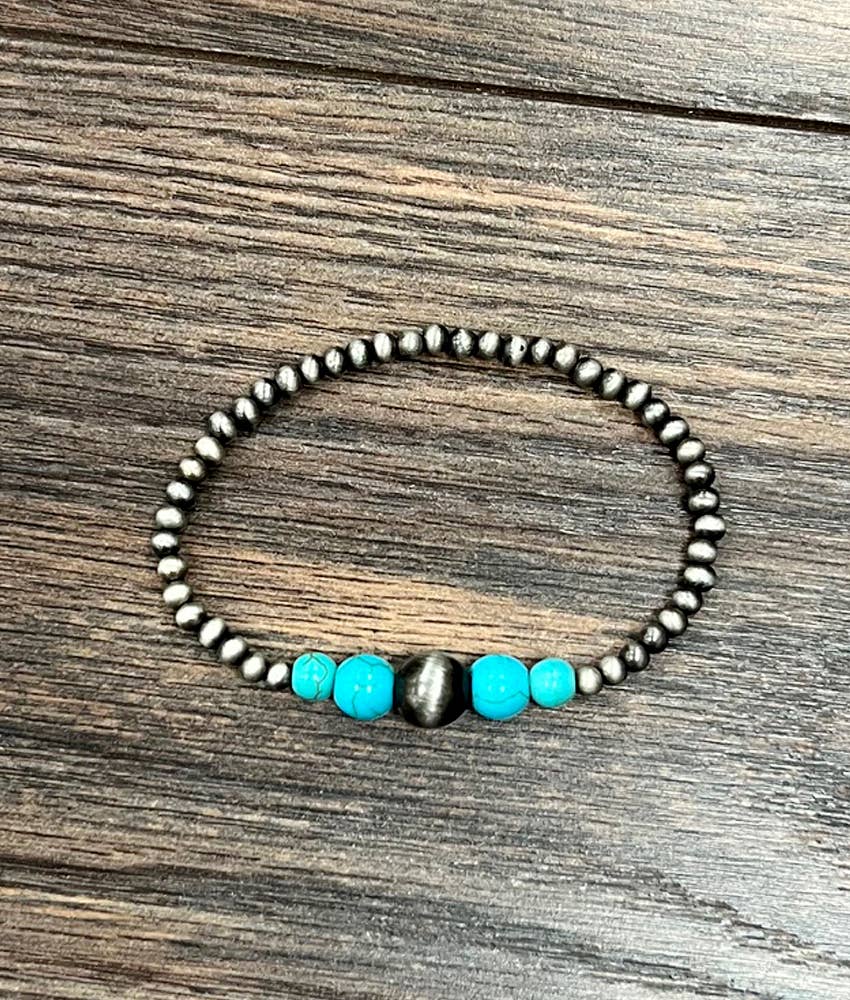 Navajo/Turq Bead Stretch Bracelet